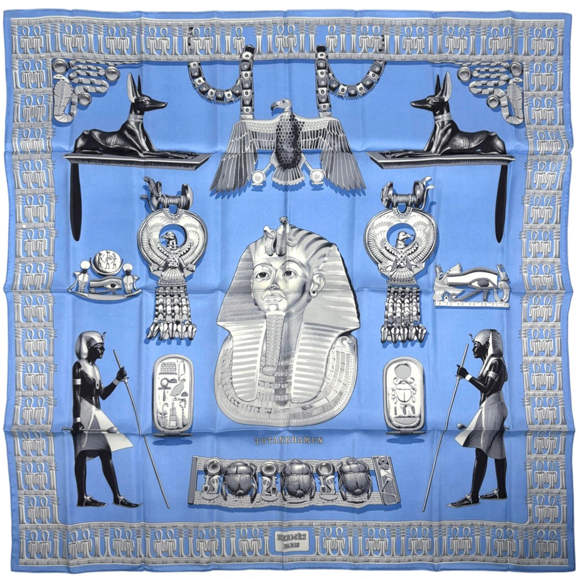 Hermes Authentic Blue Silk Scarf